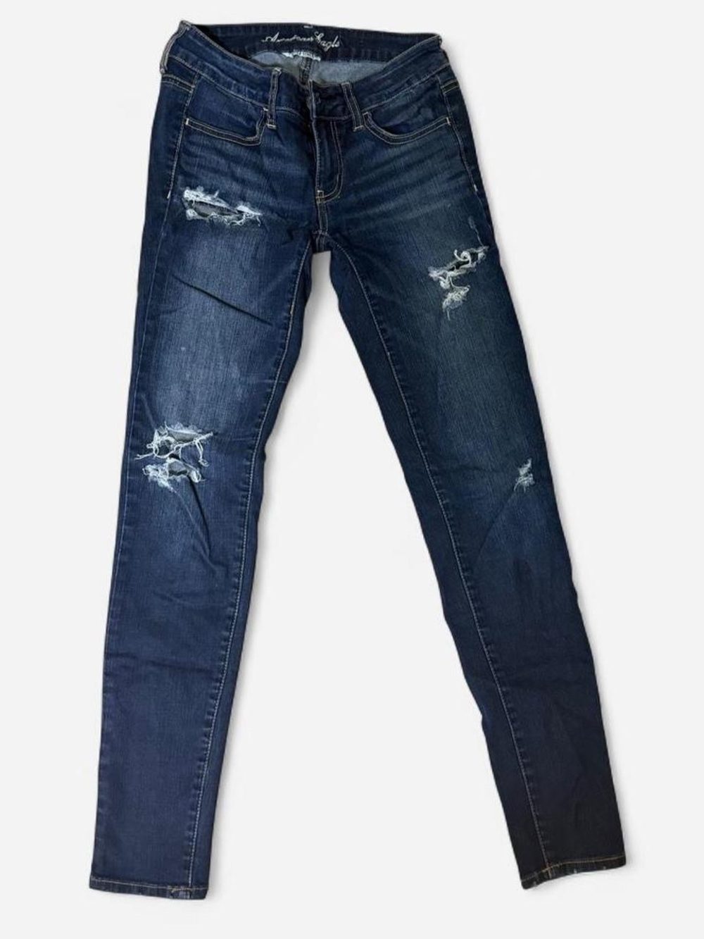 American Eagle Outfitters Dark Blue Distressed Skinny Jeans